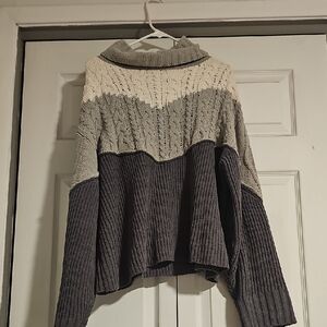 Miss Me Gray and Cream Cowl Neck Sweater